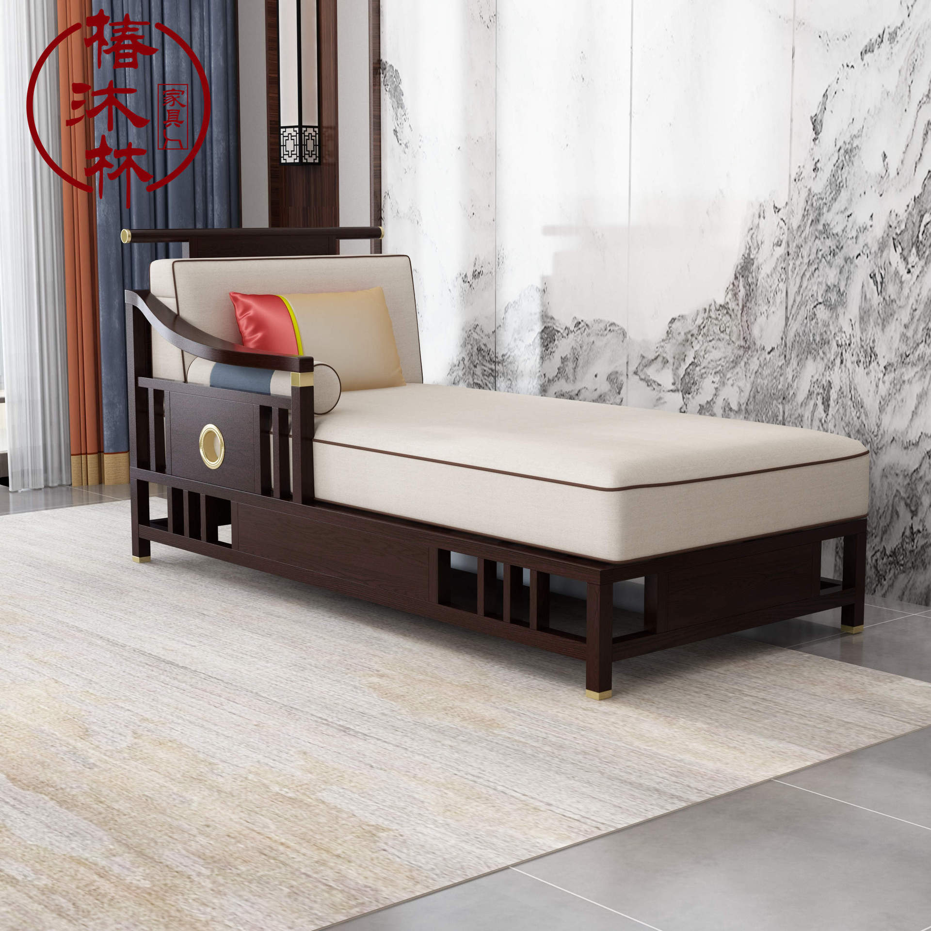 新中式实木现代贵妃椅禅意古典客厅沙发躺椅美人榻卧室阳台贵妃床