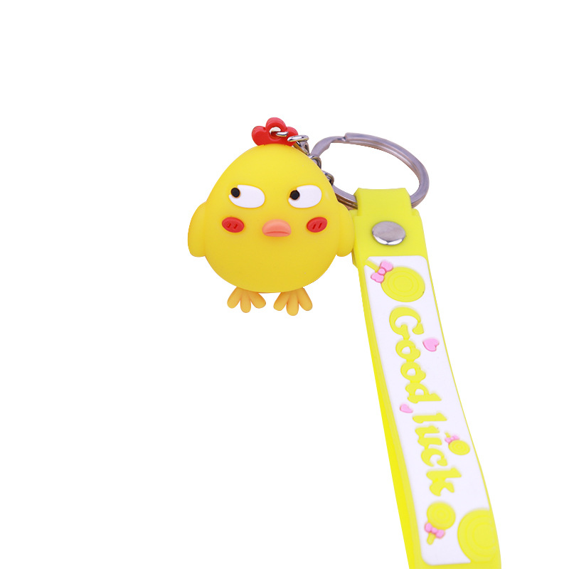 New Cartoon Cute Chicken Keychain Pendant Doll Accessory Bag Hanging Decoration Push Small Gift in Stock Wholesale