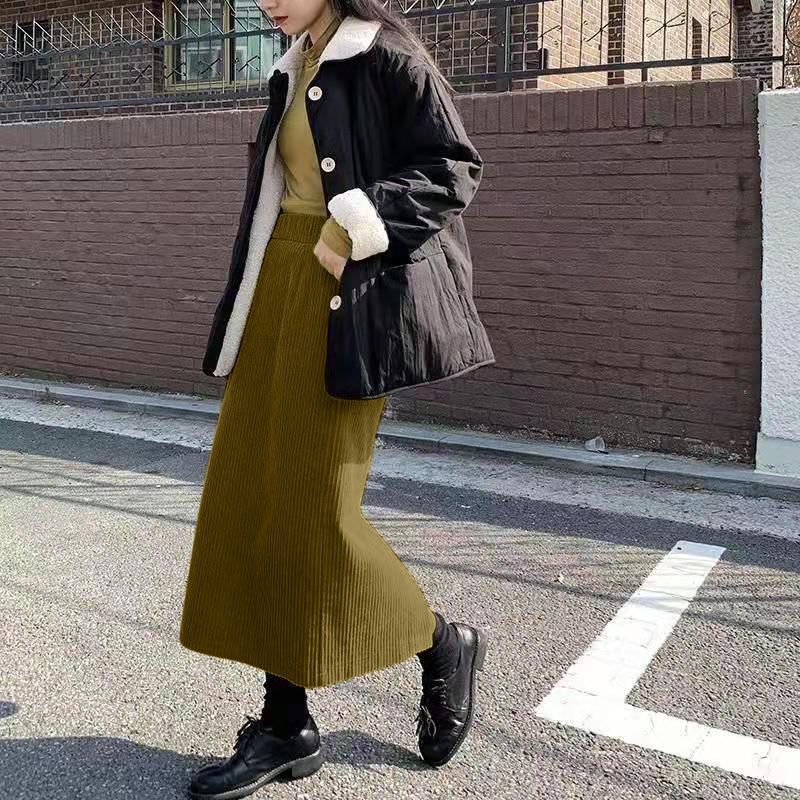 Straight Skirt Corduroy Skirt Women Autumn Winter Korean Style Slimming All-Match High Waist Sheath Mid-Length A- line Skirt