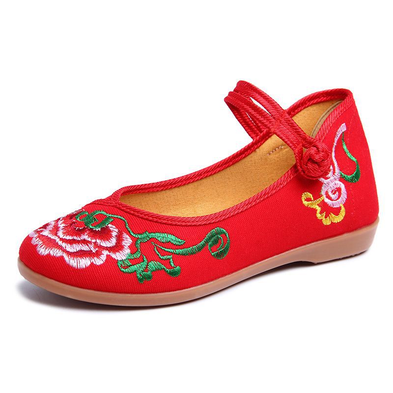 绣花鞋春秋老北布鞋女鞋平跟民族风红色婚鞋牛筋底妈妈花布鞋批发