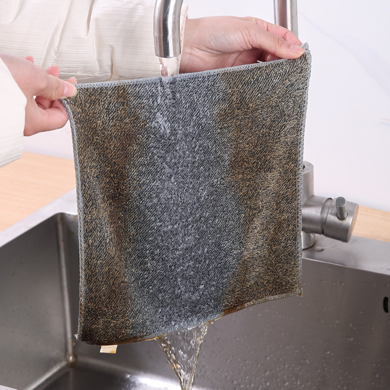 Thickened Bamboo Charcoal Fiber Dishcloth Kitchen Oil-Removing Rag Oil-Free Lint-Free Dish Towel Absorbent Scouring Pad