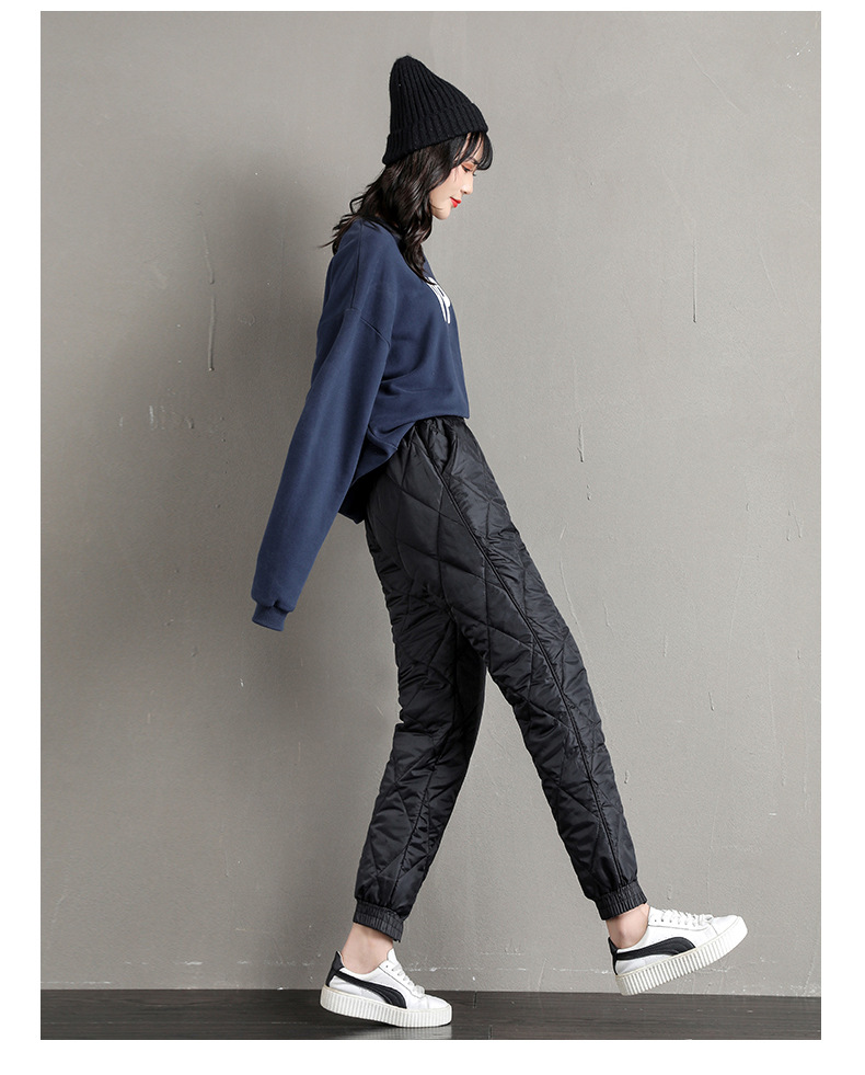 羽绒棉裤女外穿高腰休闲裤宽松显瘦秋冬加绒加厚长裤大码保暖裤冬