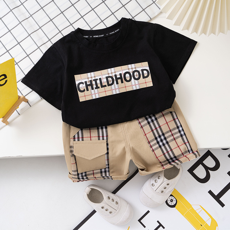 Summer Boys' New Suit Children's Short-Sleeved Shorts Two-Piece Set Infant Cotton Clothes T-shirt Fashion Printing Baby Clothes