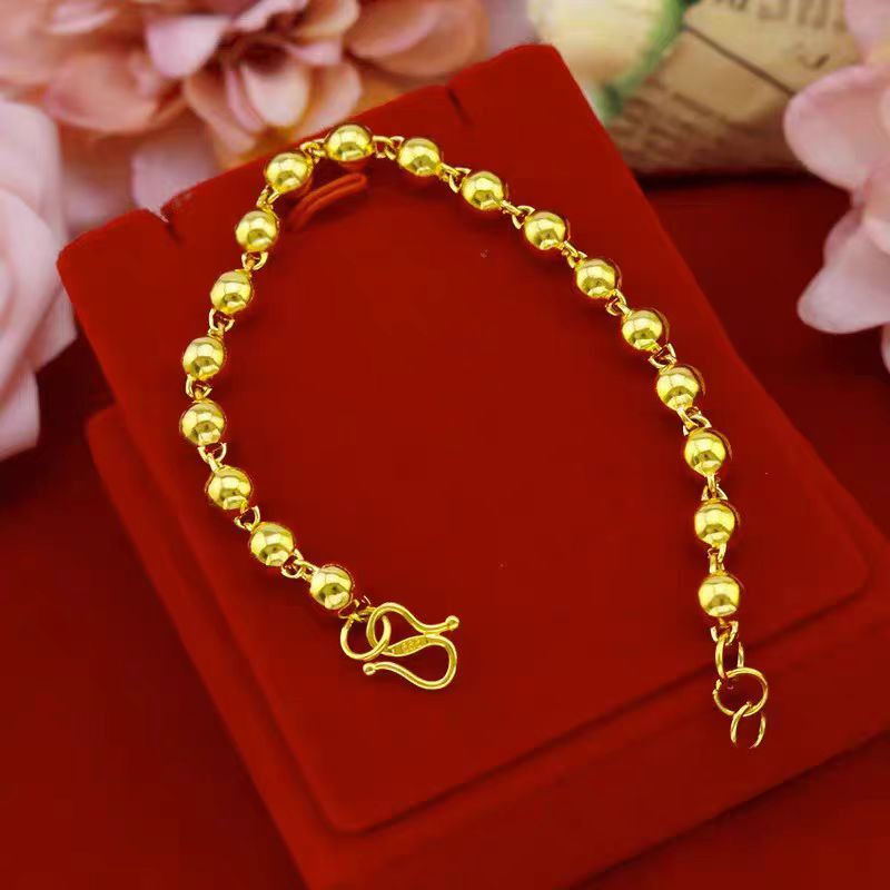 新款电镀24k金手链女999金串光圆珠转运珠手5d硬男女款金刚子莆田