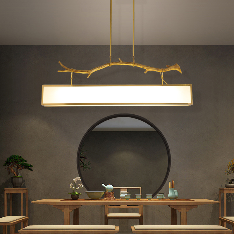 新中式茶室吊灯树枝禅意餐厅艺术风长条创意酒吧台书房收银台