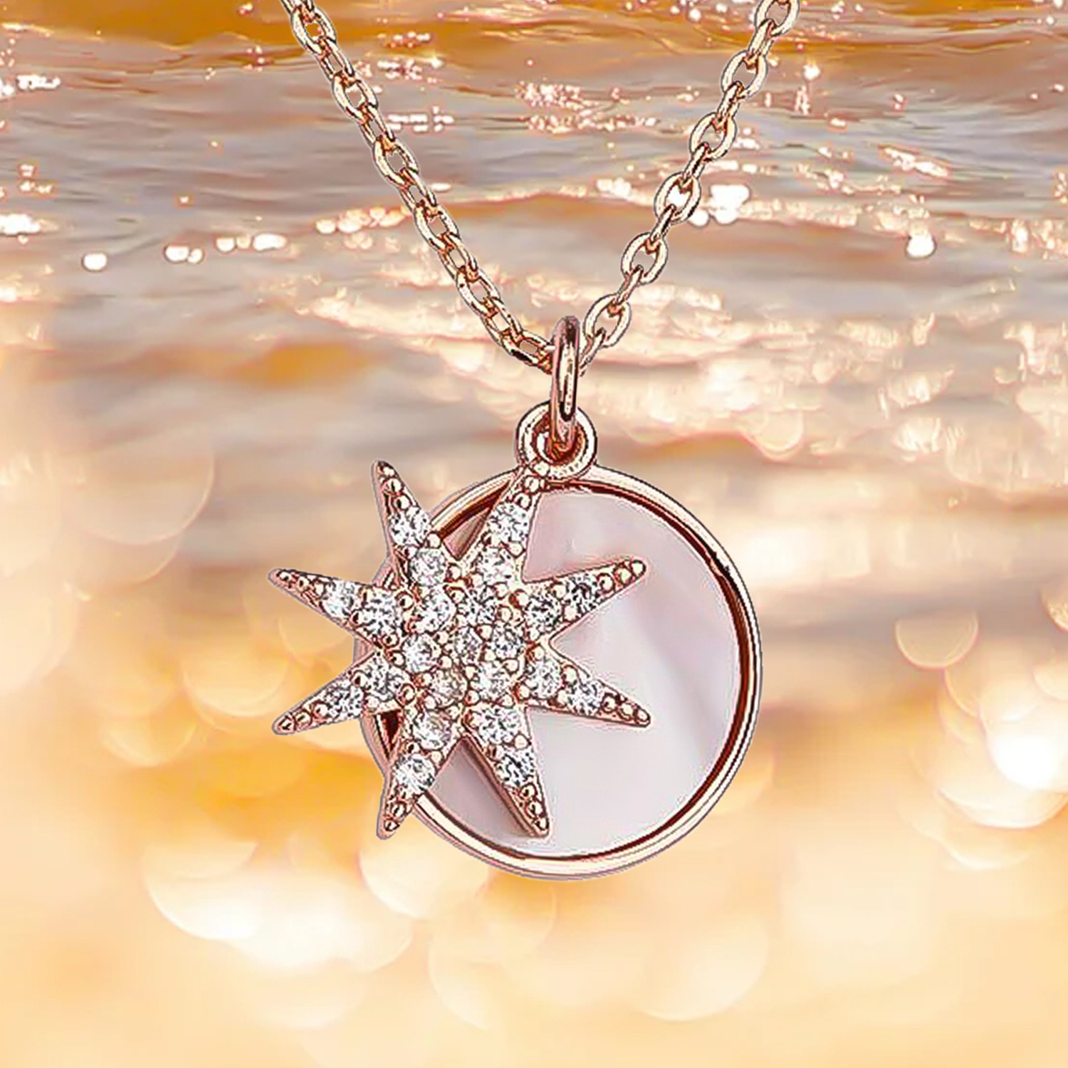 震霖 欧美跨境项链时尚粉色贝母锆石八角星吊坠项链锁骨链-阿里巴巴