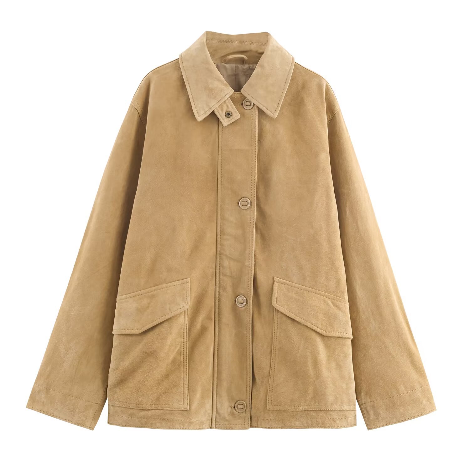 跨境外贸女装2025秋冬新款美式时尚绒面质感皮革夹克外套4341701