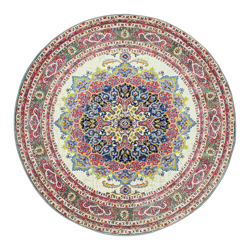 American Retro round Carpet Living Room Ethnic Style TPR Washed Bottom Carpet Mat Thickened Non-Slip Absorbent Foot Mat