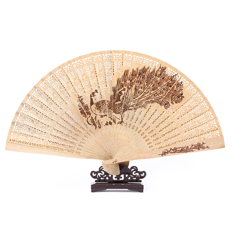 小叶桢楠老料苏扇 金丝楠扇子镂空古风传统实木金丝楠木摆件花鸟荷花