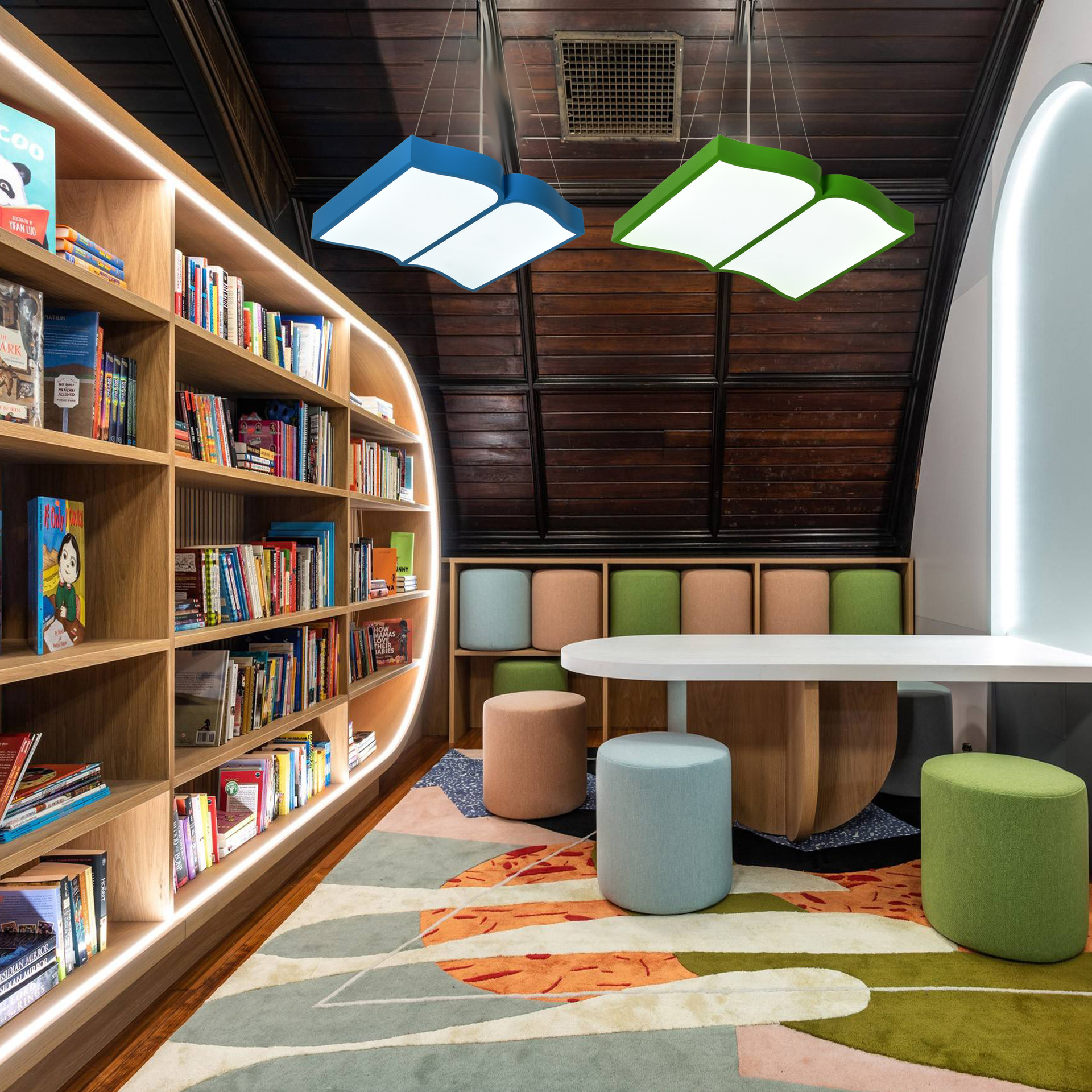 卡通彩色餐厅书房图书馆书吧书店幼儿园培训中心书本造型装饰吊灯