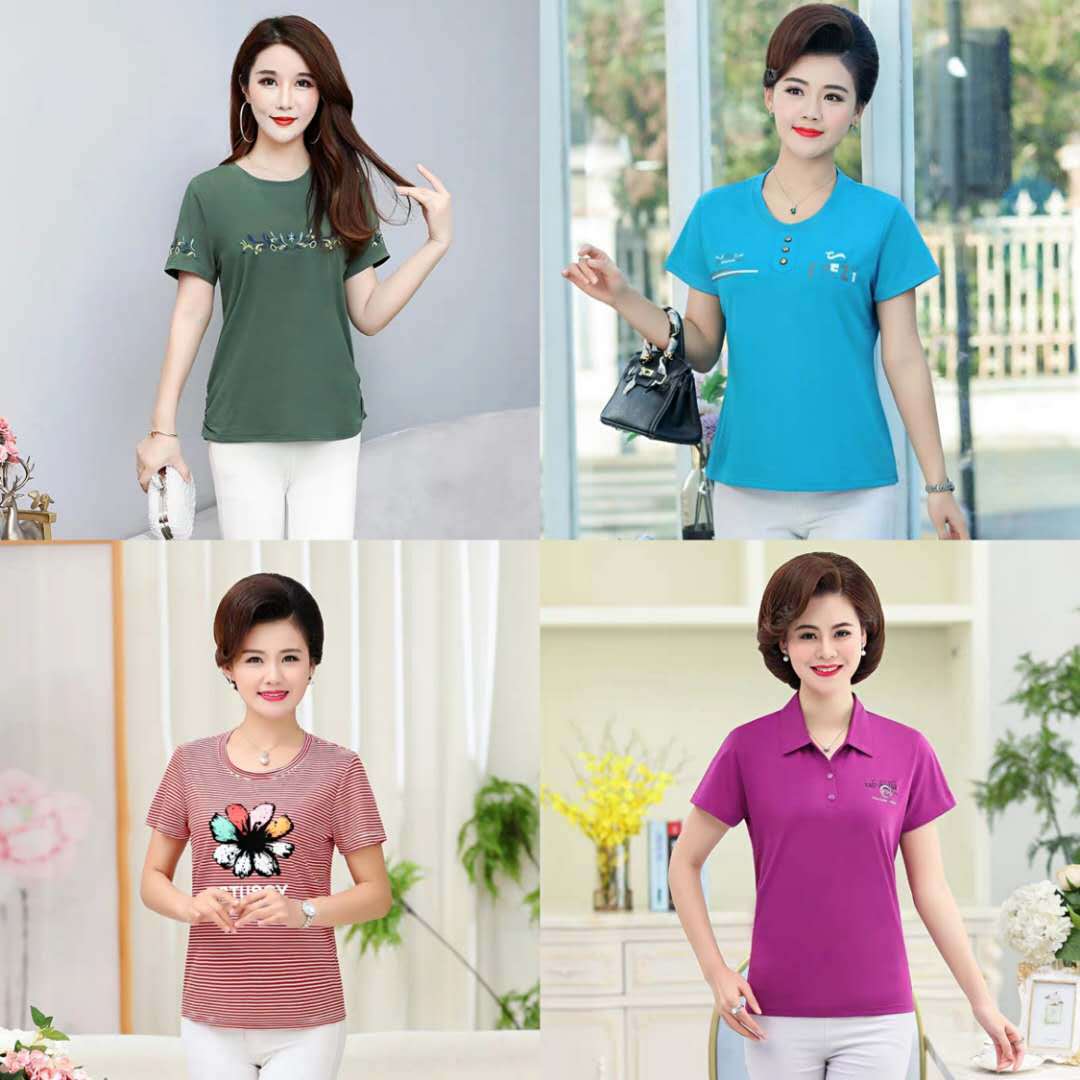 2023 Mom's Summer Bottoming Shirt Middle-Aged and Elderly Women's Short-Sleeved T-shirt New Top Stall Essential Factory Direct Wholesale