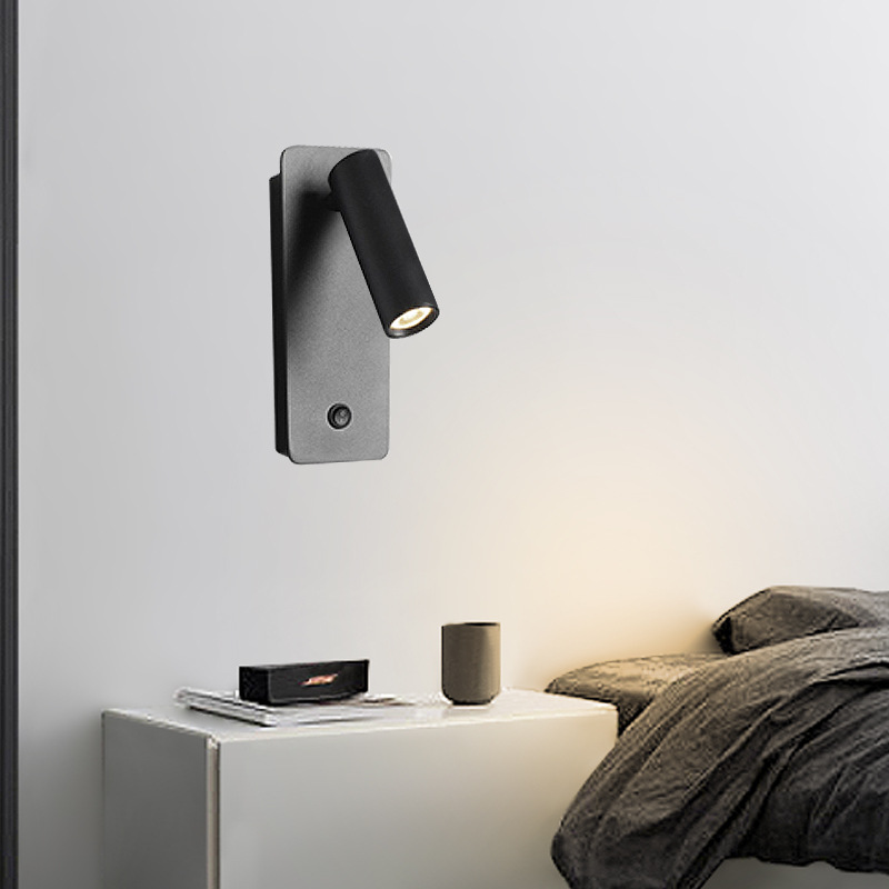 现代简约酒店客房黑白色开关led壁灯 卧室床头聚光3w小射灯阅读灯