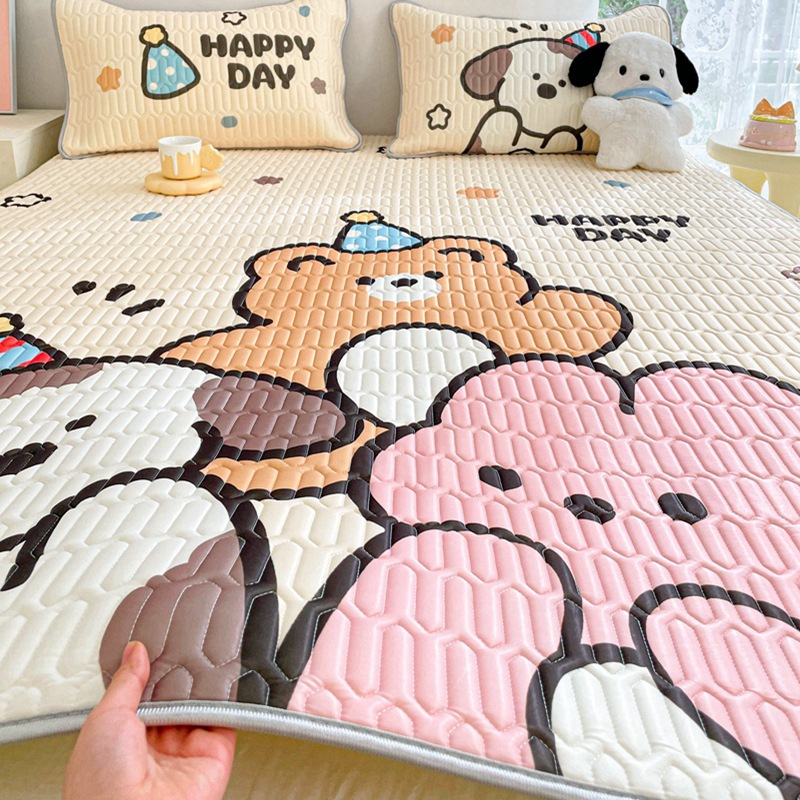 2024 Cartoon Minimalist Cool Silk Large Version Latex Three-Piece Set of Summer Sleeping Mat 1.5 M2 M Ice Silk Summer Sleeping Mat Live Broadcast