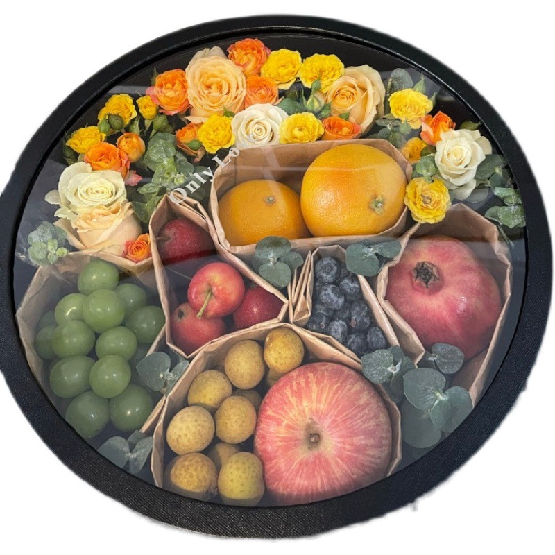 圆形水果礼盒透明开窗鲜花盒子38妇女节礼物玫瑰花束材料包装空盒