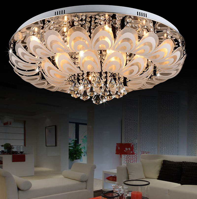 卧室水晶灯孔雀开屏圆形led客厅装修吸顶灯具卧室客厅灯具批发