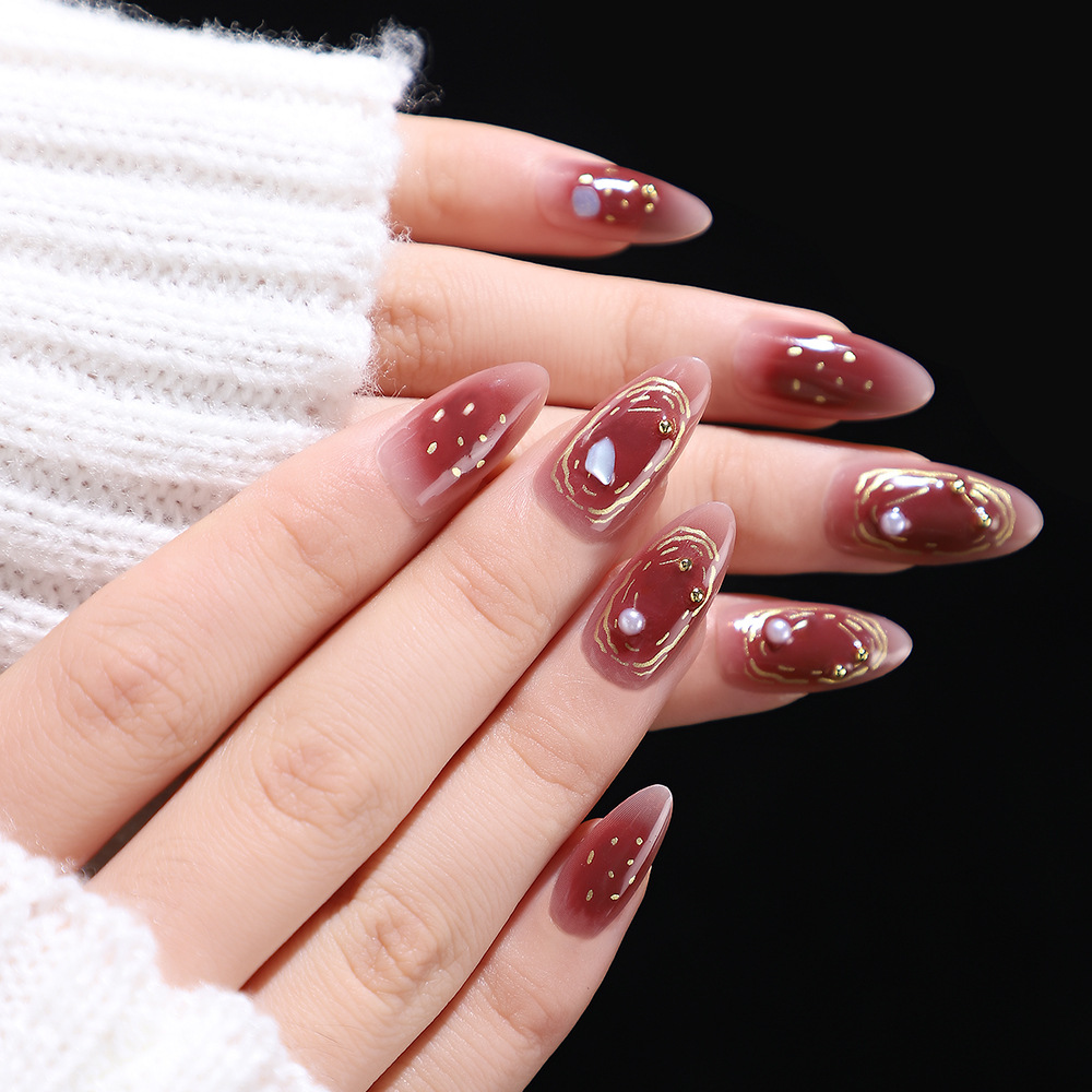 秋冬款美甲甜美风贝壳珍珠饰品腮红甲可拆卸成品穿戴甲假指甲片