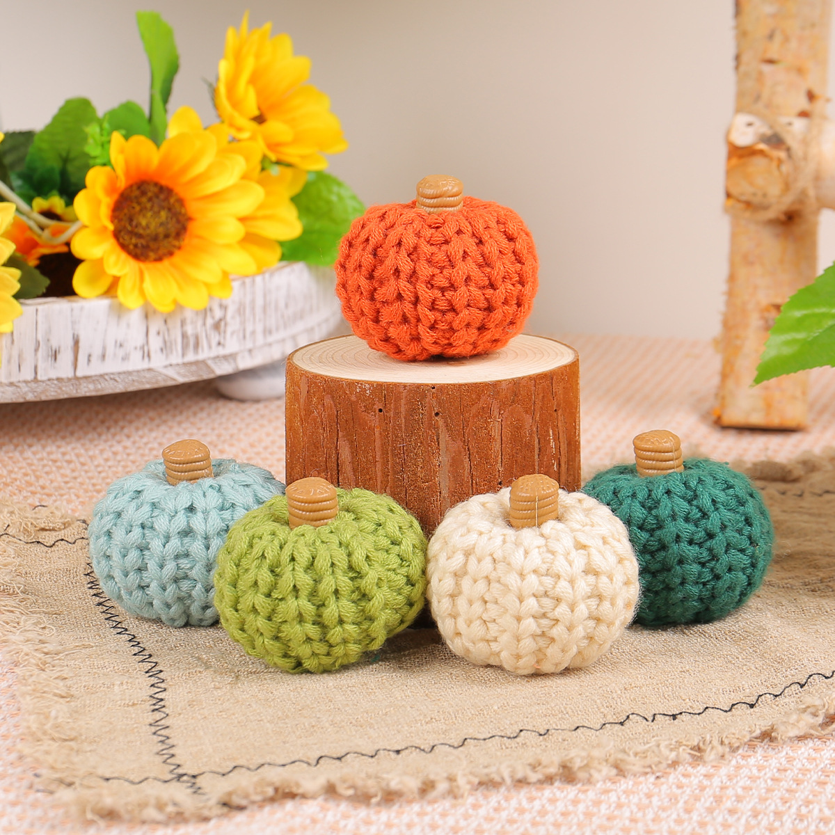 cross-border new arrival knitted pumpkin decoration diy hand-woven colorful pumpkin party layout props wholesale