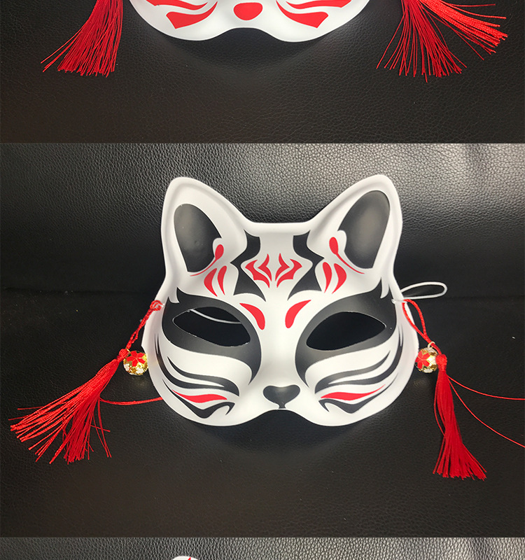 日式和风狐狸面具半脸女手绘化妆舞会古风面罩汉服抖音妖狐唐猫脸