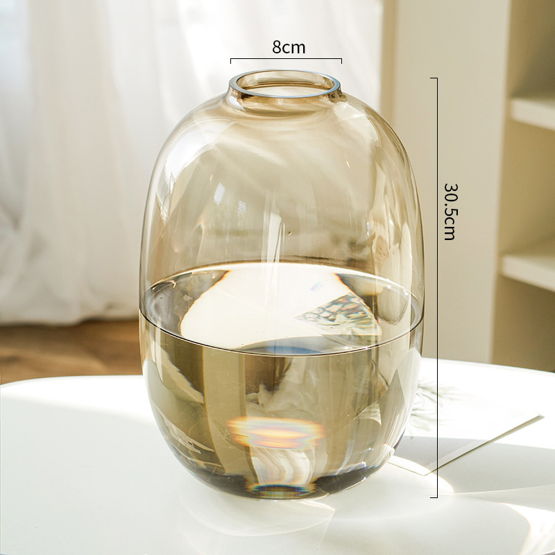Simple Big Belly Small Mouth Glass Vase Gray Drunk Wood Single Vase Bell Hydroponic Decoration Ornaments Wholesale