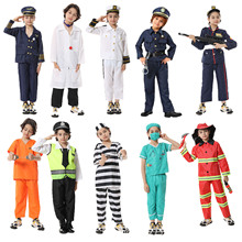 万圣节儿童服装表演服船长飞行员航天员交警消防员警察医生试验服