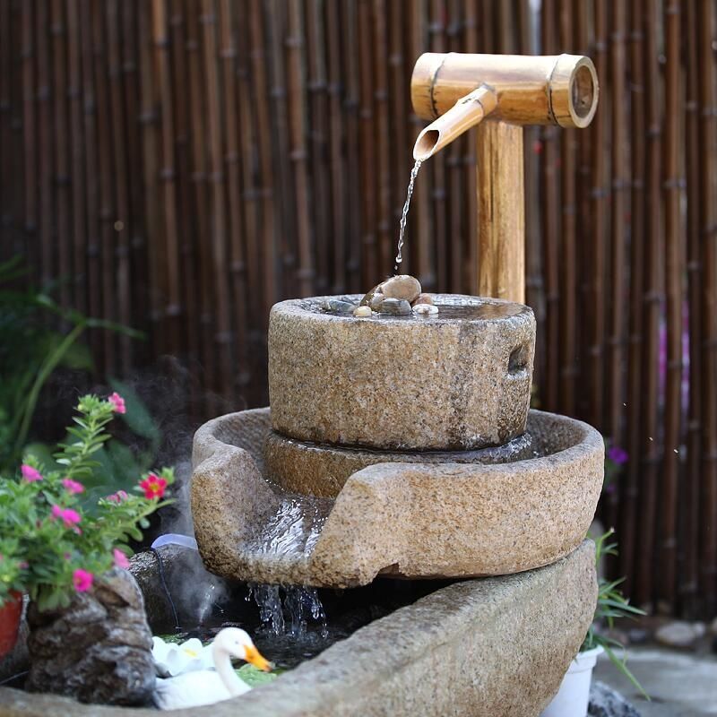 石磨假山石配件流水磨盘民宿景观装饰阳台庭院花园喷泉摆件造景