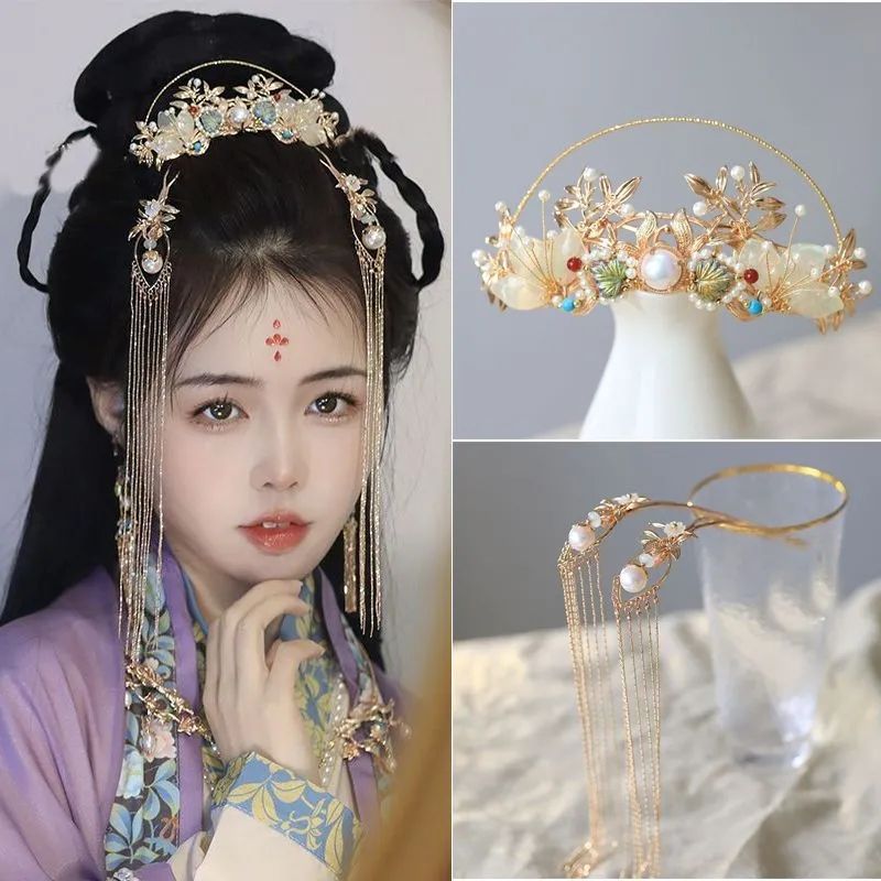 汉服头饰珍珠流苏发饰古风宋制发冠古装发钗大气发饰-阿里巴巴