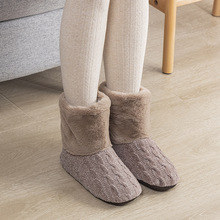 高帮棉靴冬季加绒保暖家居地板鞋女产妇月子软底静音防滑室内拖鞋