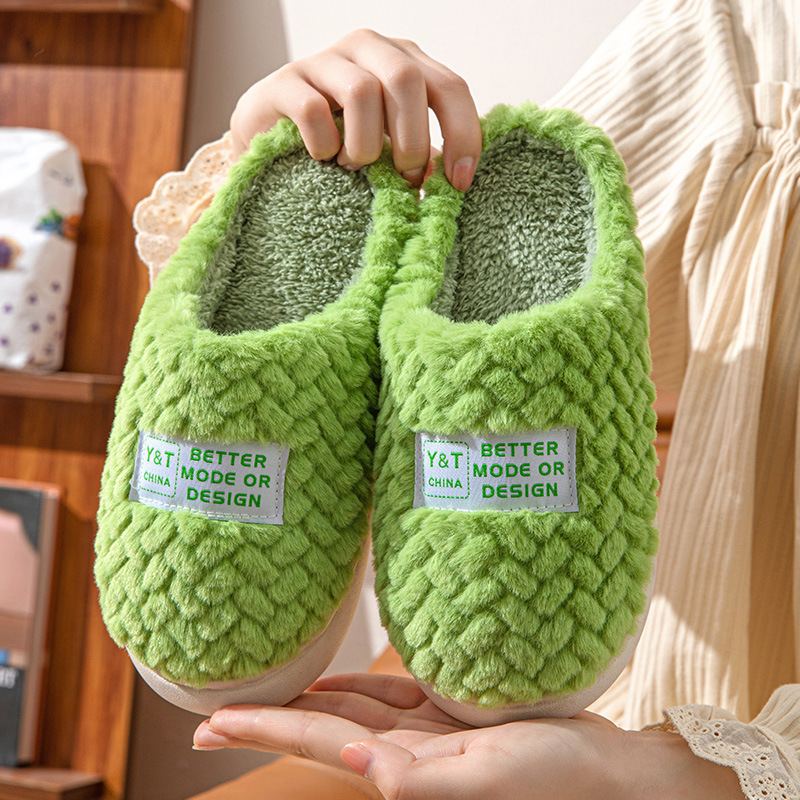 Cotton Slippers Women‘s Autumn and Winter Thick Bottom Poop Feeling Couple Indoor Warm Plush Non-Slip Slippers Wholesale Korean Style Women‘s Slippers