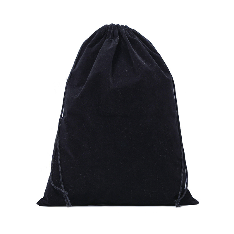 定制黑色绒布束口袋 抽绳鞋袋 防尘包装布袋 丝印金色logo 鞋套
