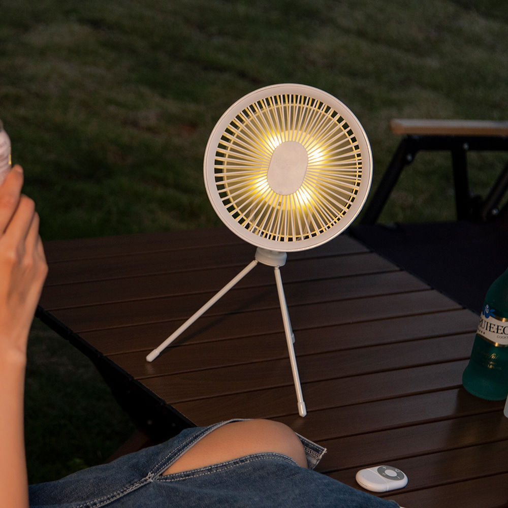 2023 New Desktop Fan Outdoor Tripod Fan USB Charging Night Light Fan Camping Multifunctional Fan