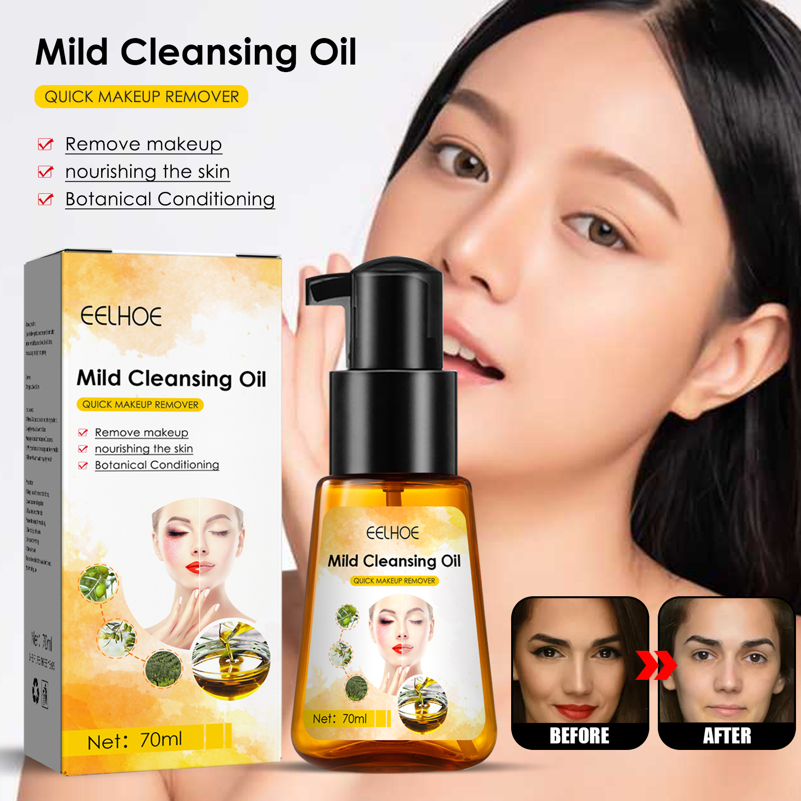 Eelhoe Cleansing Oil Mild Cleansing Oil Mild Refreshing Non-Oily Deep Cleansing Eye, Lip and Face Cleansing Oil