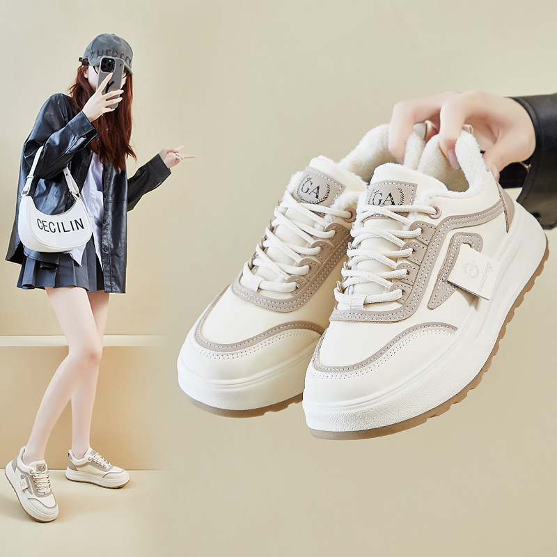 2025冬季加绒小白鞋新款韩版女学生厚底增高保暖棉鞋休闲鞋Q5660