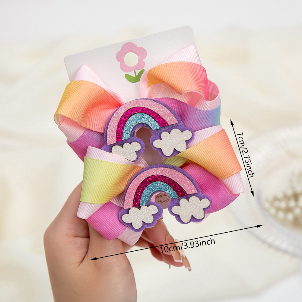 European and American New Baby Headdress Cute Rainbow Barrettes Children's Double Layer Ribbon Bow Word Clip Side Clip