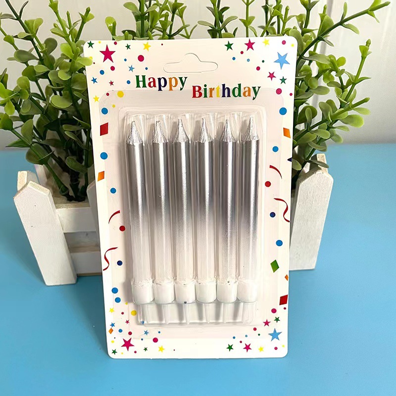 6 PCs Polish Rod Gold-Plated Semi-Spray Pencil Wax Personality Birthday Gathering Party Candle Gradient Birthday Party Candle