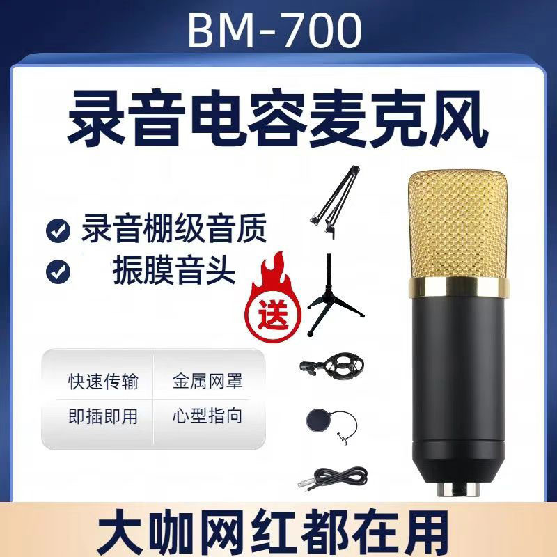 电脑麦克风 BM-700 振膜电容麦 声卡电脑主播设备套装 外贸批发