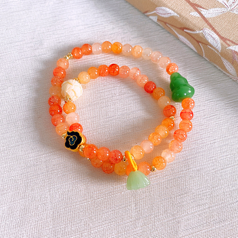 New Chinese Style Fresh Gourd Lotus Agate Beaded Bracelet Fashion Bracelet National Style High-Grade Bracelet Wholesale for Women