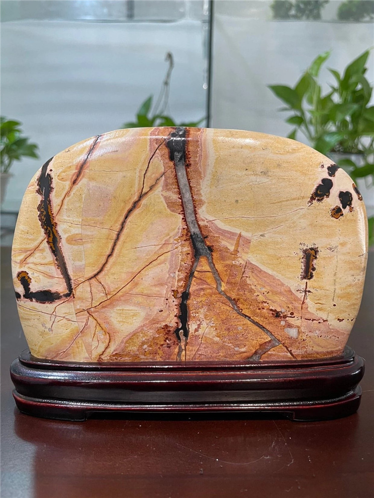 红石头天然奇石草花石小摆件乔迁礼品风水靠山石画面石精品12012