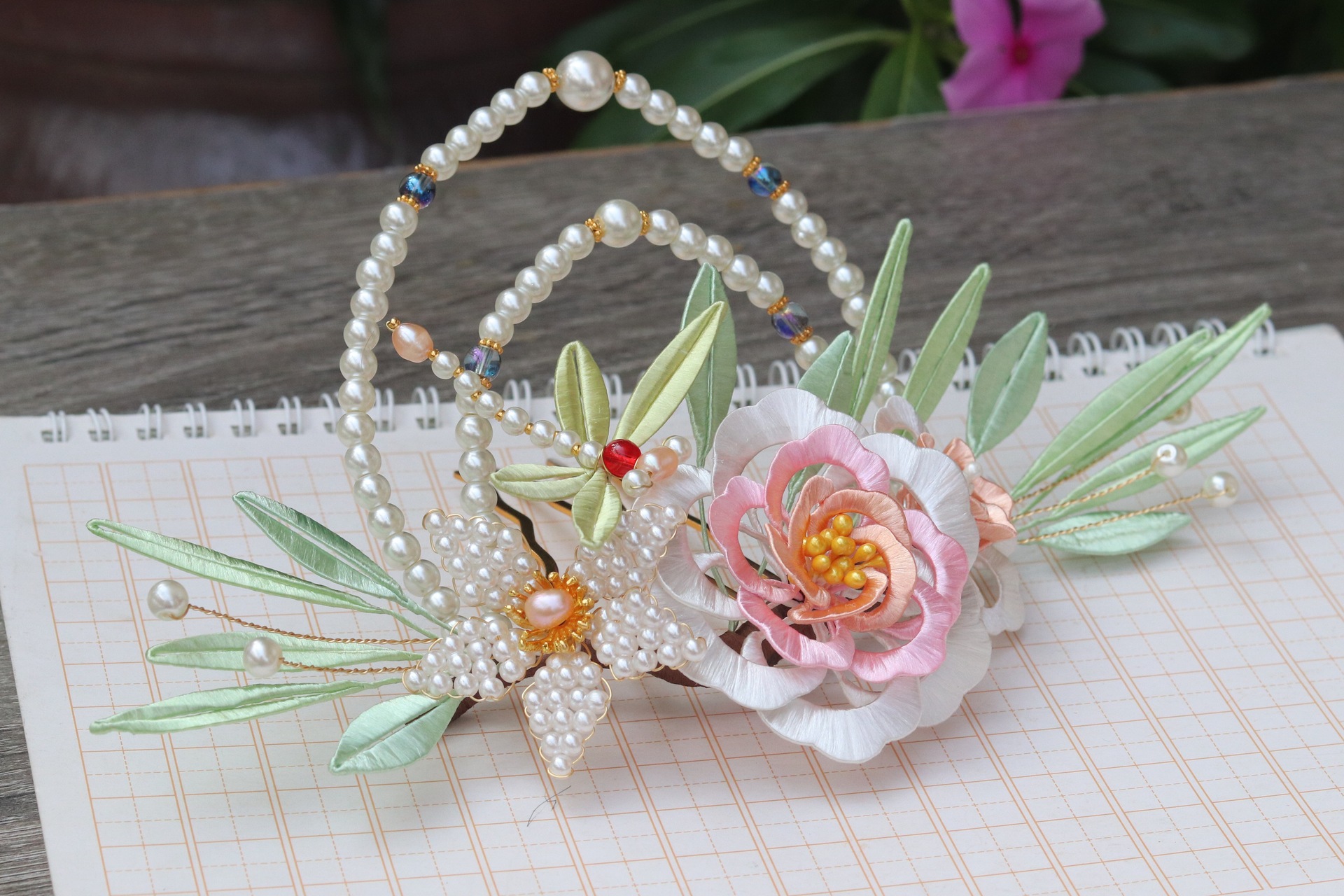 缠花发冠宋明制汉服旗袍日常簪花古风发饰配饰缠花辑珠唐风女发饰