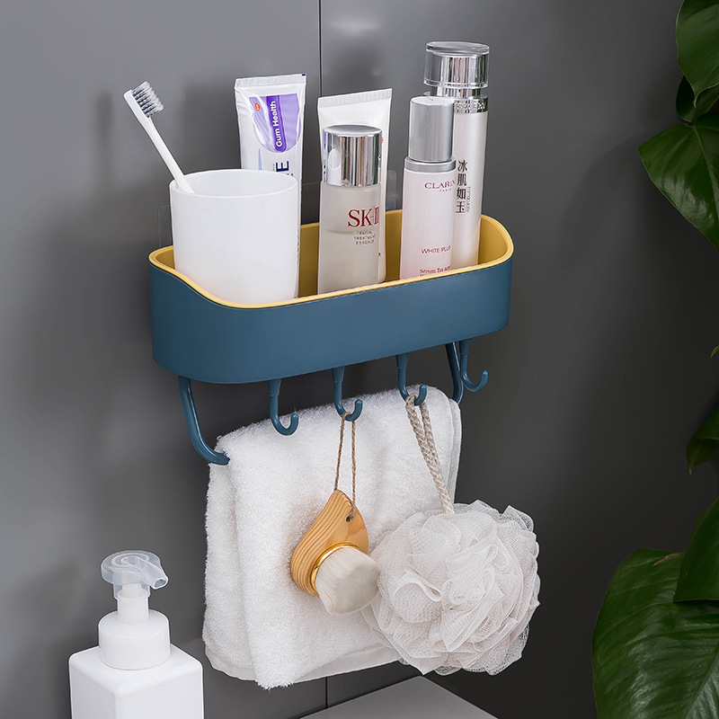 Punch-Free Bathroom Wall-Mounted Storage Rack Kitchen Wall Plastic Double Storage Organizing Rack