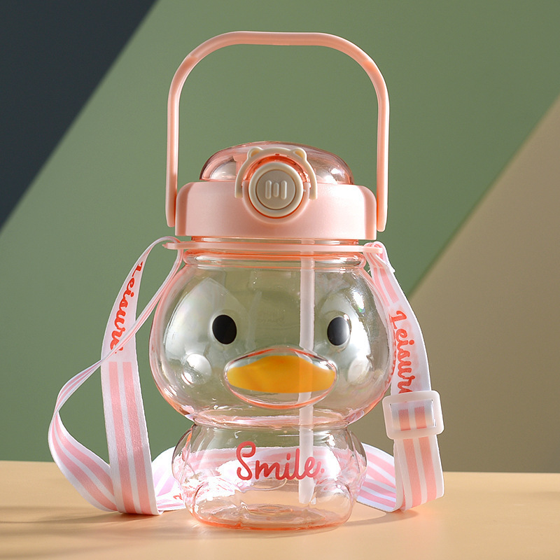 Foreign Trade Hot Sale Transparent Small Yellow Duck Children Portable High Temperature Resistant Large-Capacity Water Cup Cartoon Milky Tea Cup Big Belly Cup
