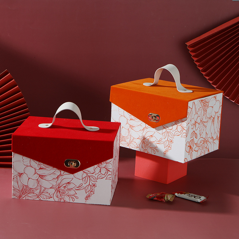 新款高档绒布翻盖喜糖礼物盒定 制新春节日结婚伴手礼彩礼礼品盒