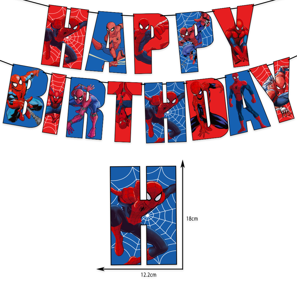 Spider-Man Theme Hanging Flag Paper Banner Letters Happy Birthday Superhero Party Decoration Supplies