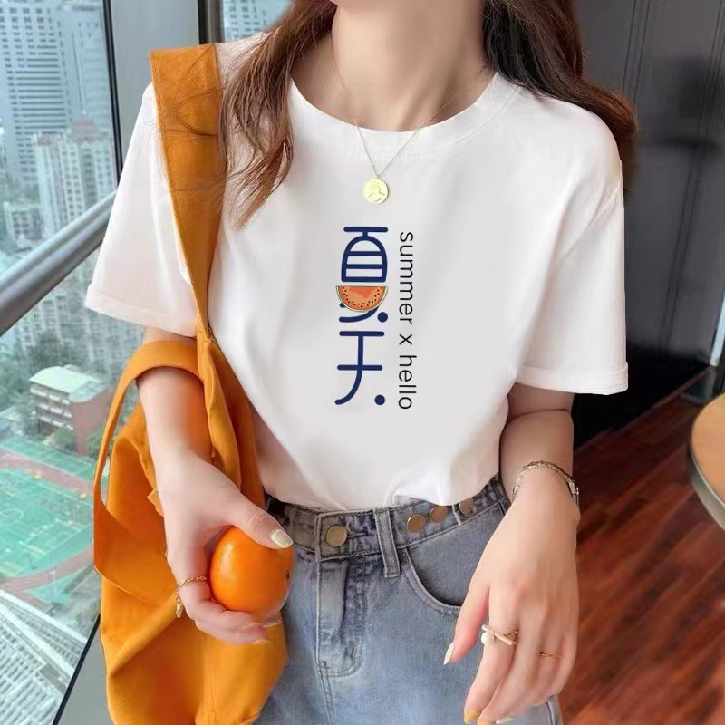 Casual Cotton Short Sleeve T-shirt Women's Top 2024 Summer New Women's Clothing Loose Inner Wear White Ins Women's Clothes Women Clothes