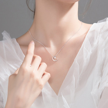 ins网红潮流星星月亮锁骨链女气质闪钻星月项链情人节送女友礼物