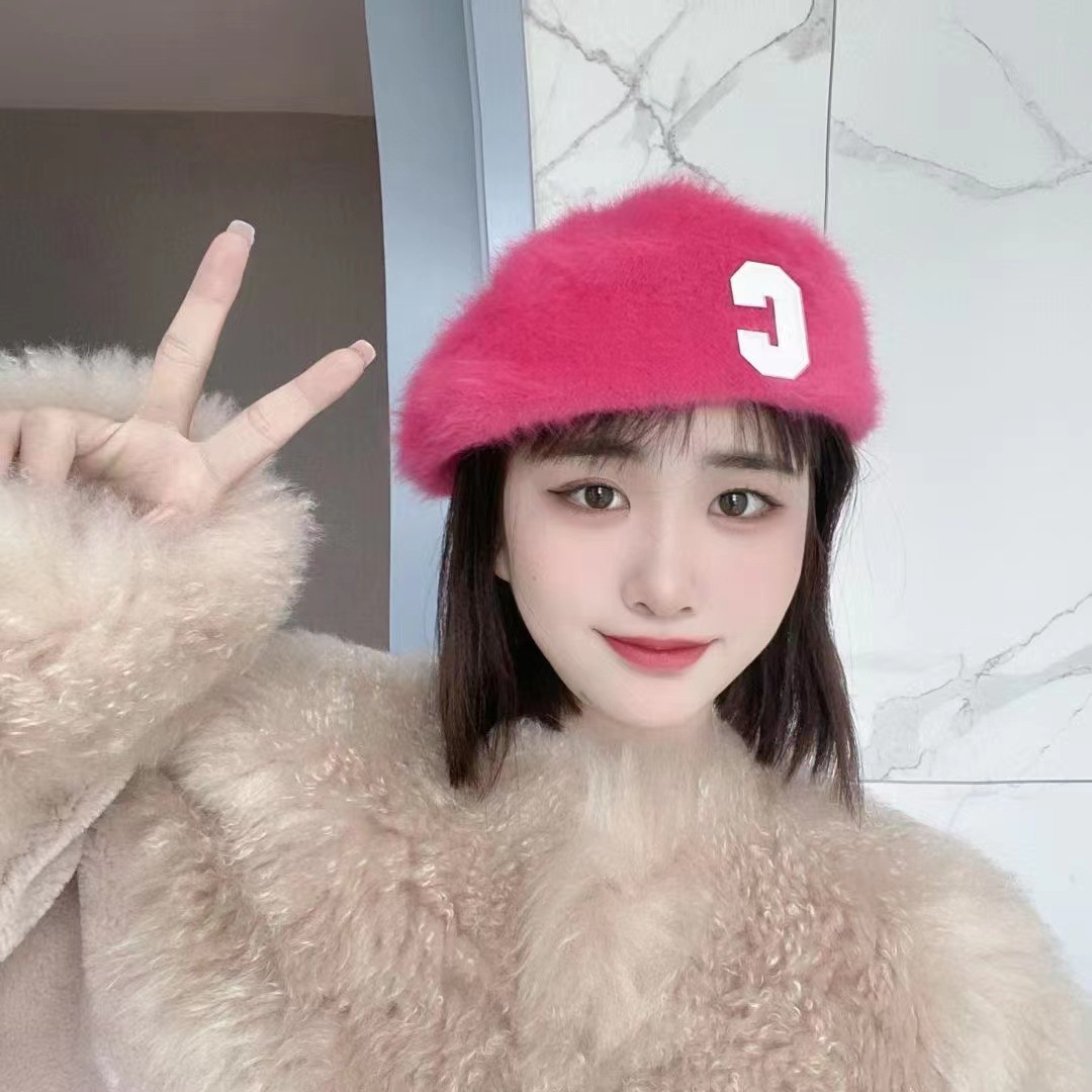 韩版大c兔毛贝雷帽女秋冬英伦复古蓓蕾帽网红日系可反戴前进帽潮
