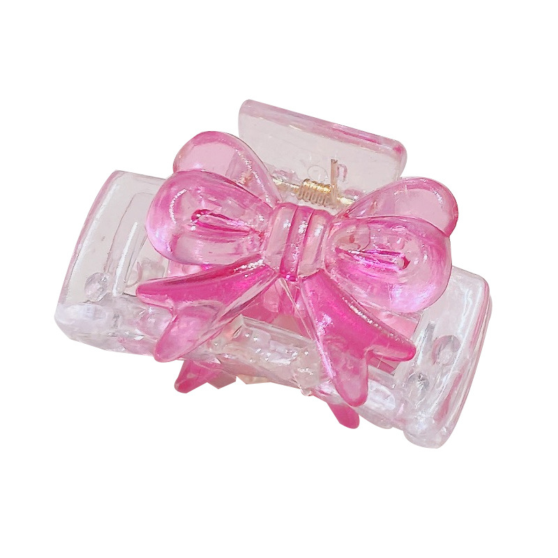 Girl Pink Bowknot Hair Clip Jaw Clip Super Fairy Transparent Bang Clip Hair Claw Small Size Internet Celebrity Sweet Hair Accessories