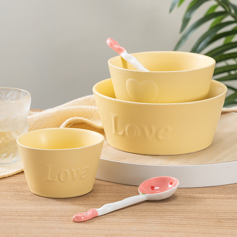 cream style ceramic tableware household microwave oven heating soup bowl without handle round love breakfast bowl oatmeal bowl