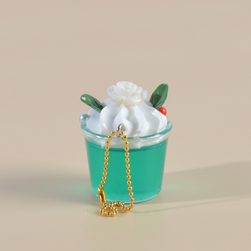 Mini Simulation Cream Ice Cream Cup Candy Toy Keychain Pendant Simulation Color Matching Milk-in-Water Milk Tea Small Cake