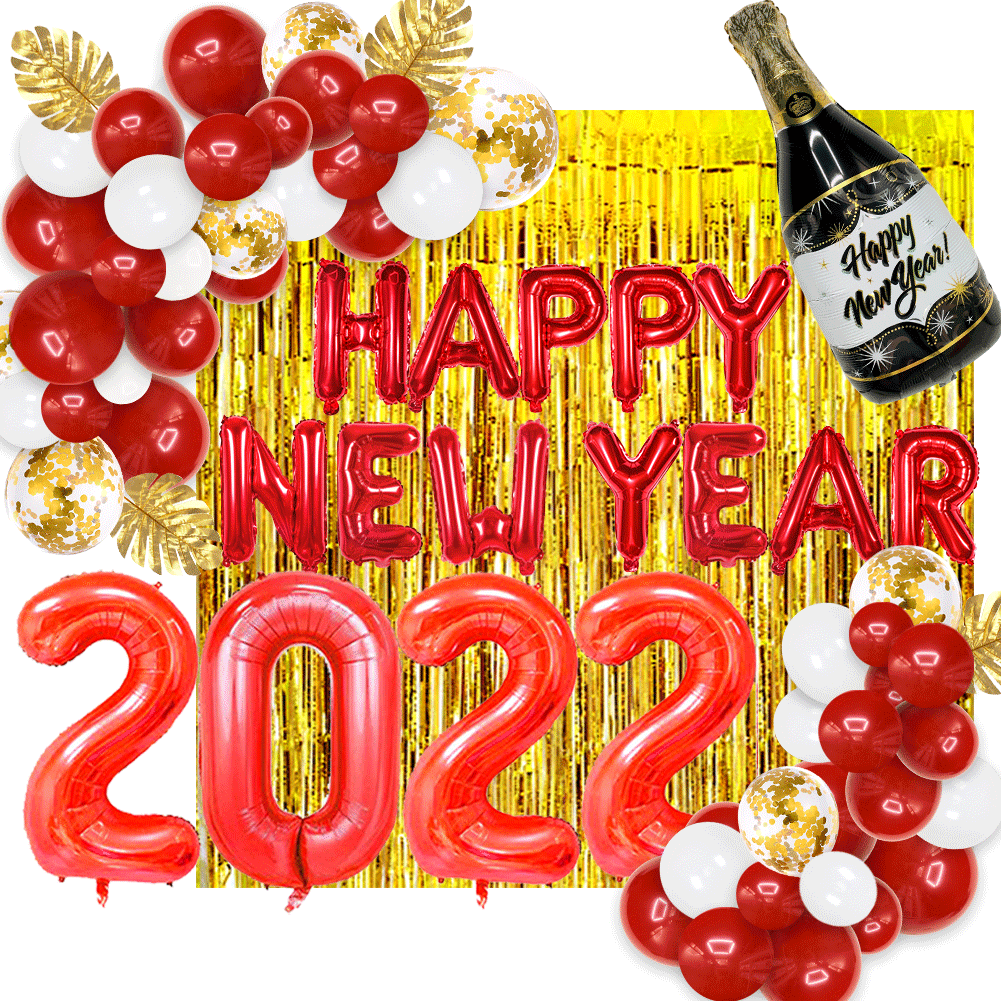 2022年新年快乐气球套装happy new year新年元旦跨年年会派对装饰