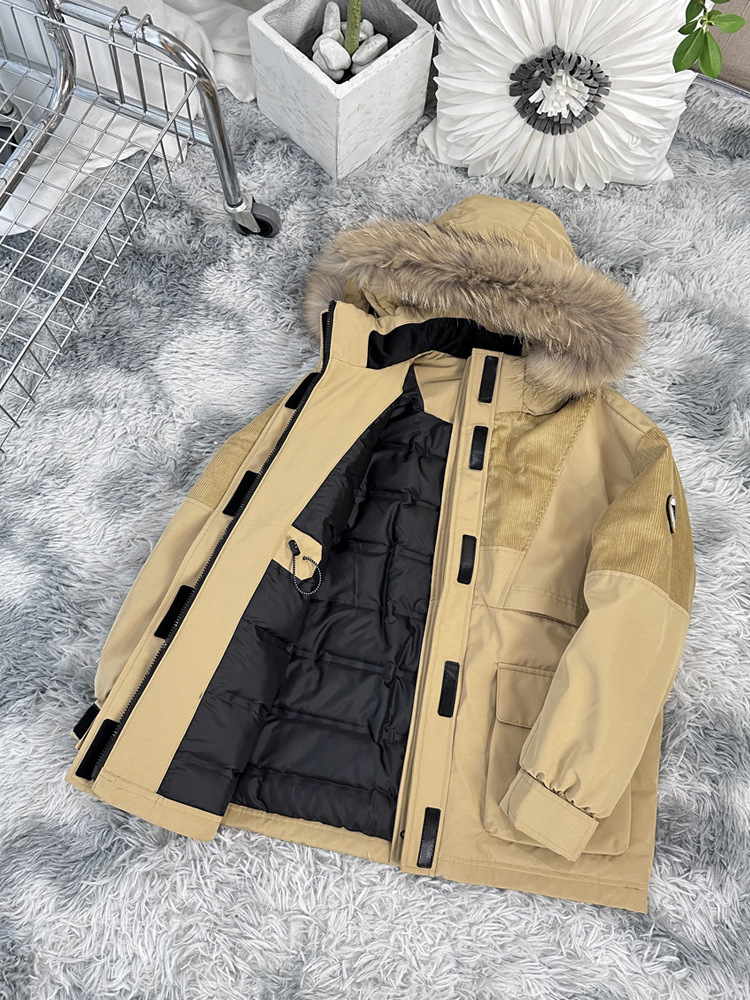 Couple's High Quality American Retro Outdoor Work Clothes Thick White Duck down Removable Genuine Fur Collar Parka down Jacket